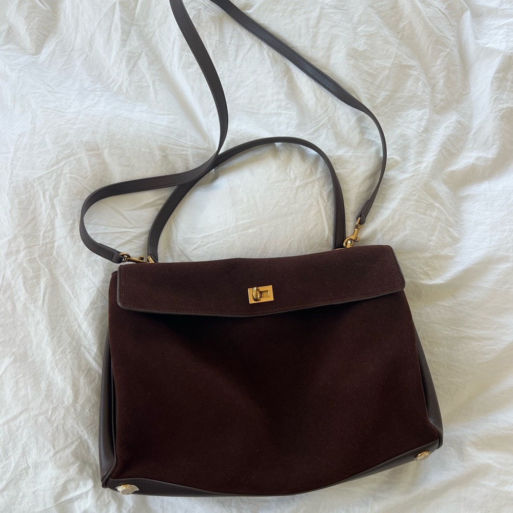Classic Dark Brown Shoulder Bag with Gold Hardware